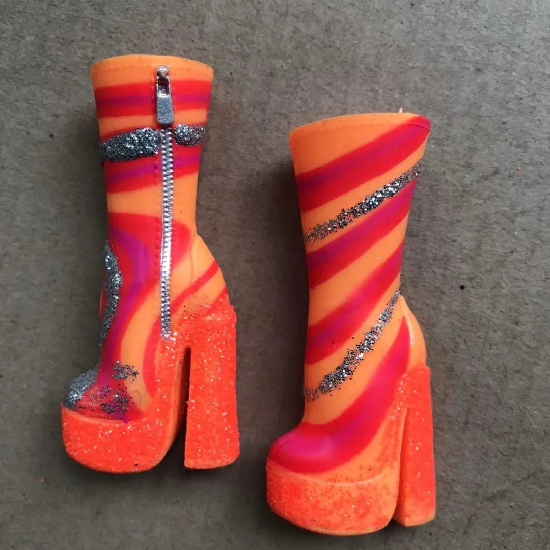 Rainbow Doll Shoes – Boots, Sandals & High Heels for DIY Doll Dressing in Black, Green & Red