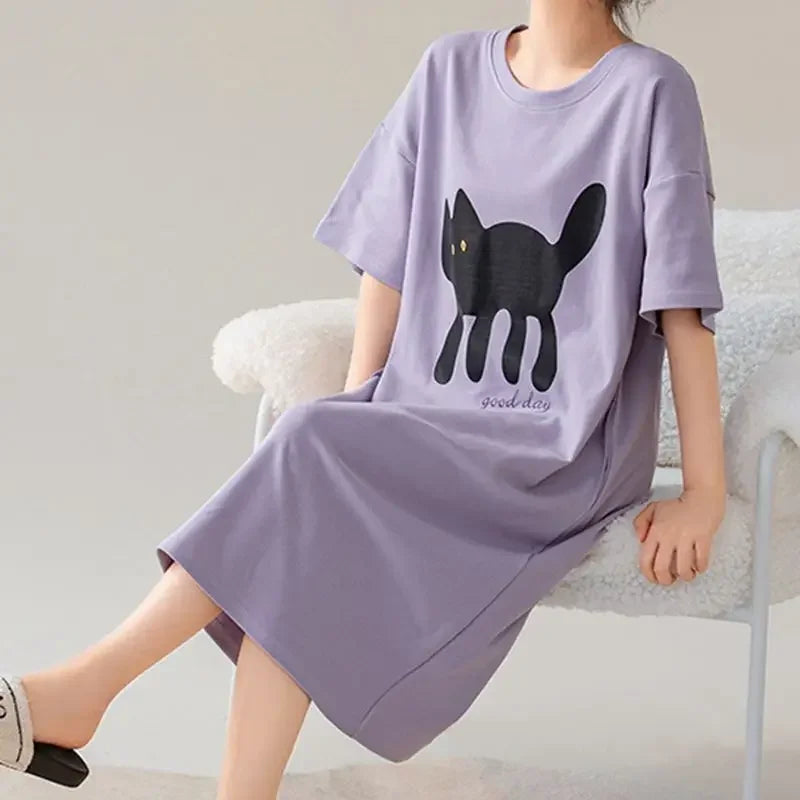 100% Cotton Women's Nightgown - Plus Size M-4XL Short Sleeve Summer Sleepshirt