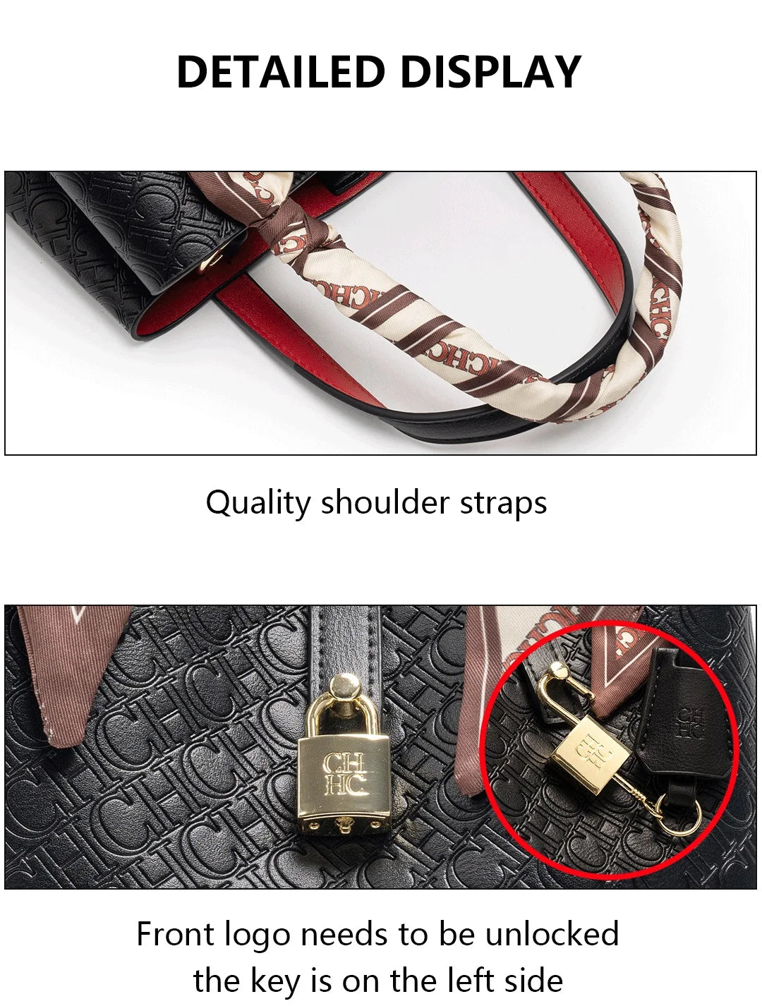 CH Fashion Women’s Shoulder Bag – Large Capacity Casual PU Leather Handbag with Embossed Letters