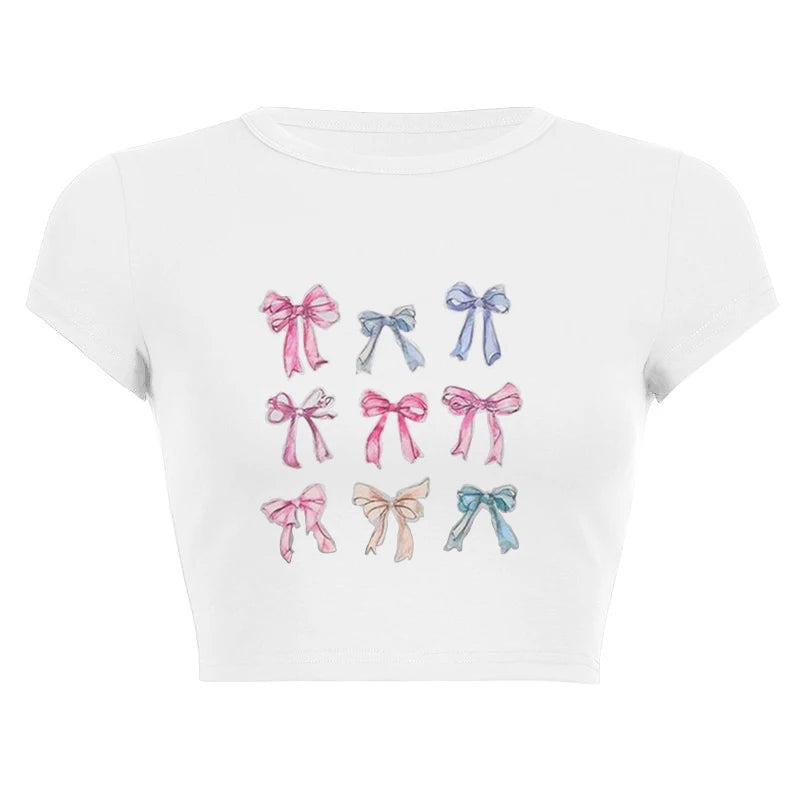 Harajuku Y2K Women’s White Crop Top – Casual Short Loose Summer Tee