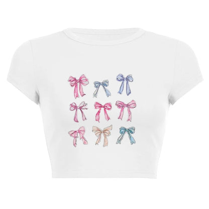 Harajuku Y2K Women’s White Crop Top – Casual Short Loose Summer Tee