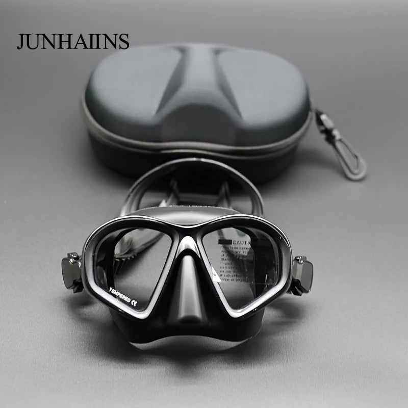 Freediving Mask with Camera Mount - Two-Window Tempered Glass Waterproof Anti-Fog Snorkeling Mask