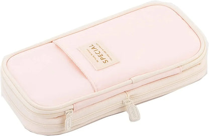 Cute Macaron Canvas Pencil Case - Large Capacity Double-Layer Kawaii School Stationery Pouch for Girls & Kids