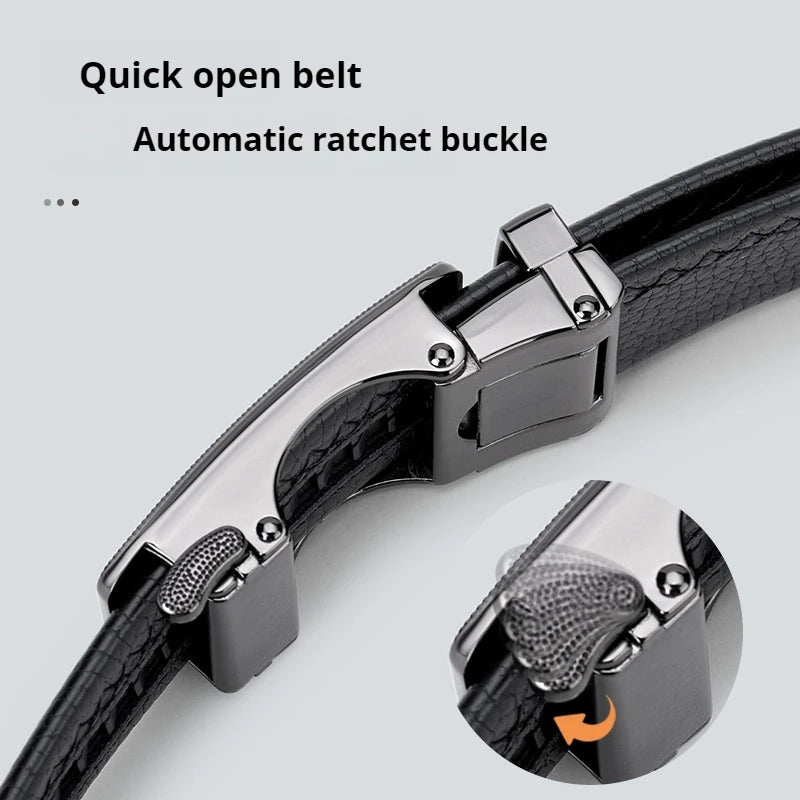 OYIFAN Men’s Genuine Leather Belt – Designer Alloy Buckle Automatic Ratchet Belt