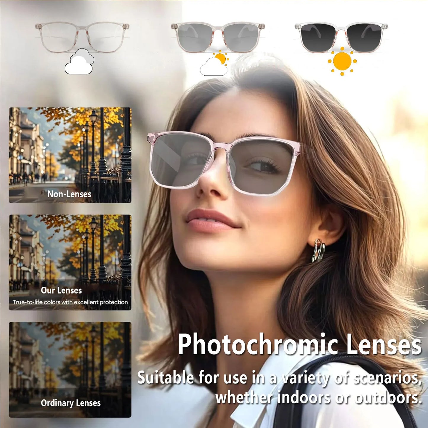 Smart AI Translation Glasses – Real-Time Audio Translation in 160+ Languages with Light-Sensitive Color-Changing Lenses