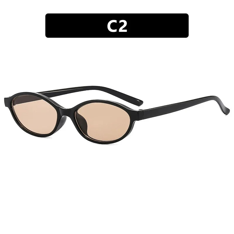 Retro Oval Frame Sunglasses - Trendy Small Cat Eye Punk Style UV Protection Shades