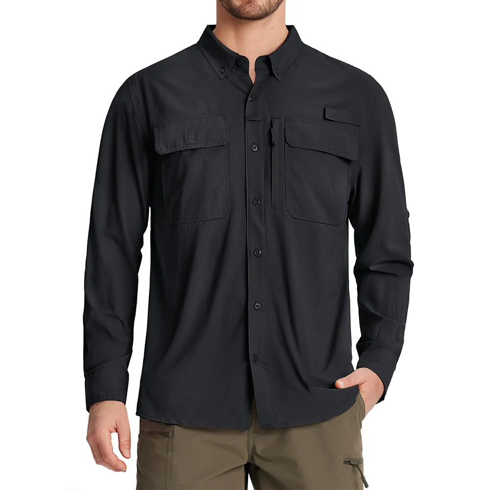 TACVASEN Men's UPF 50+ Sun Protection Fishing Shirt – Quick-Dry Long Sleeve Mesh Hiking & Work Shirt