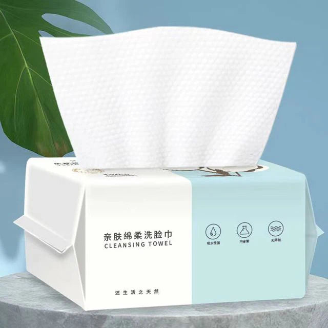 100-Count Disposable Face Towels - Soft Thick Cotton Dry Wipes for Makeup Removal & Facial Cleansing