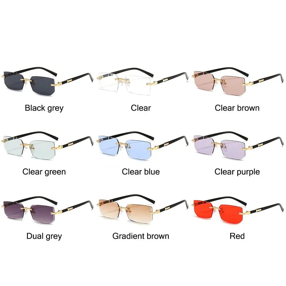 Rimless Rectangle Sunglasses – Fashion Small Square Shades for Men & Women, Summer Travel Eyewear