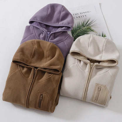Kids Hooded Winter Jacket - Thick Velvet Warm Windproof Zipper Coat for Boys & Girls