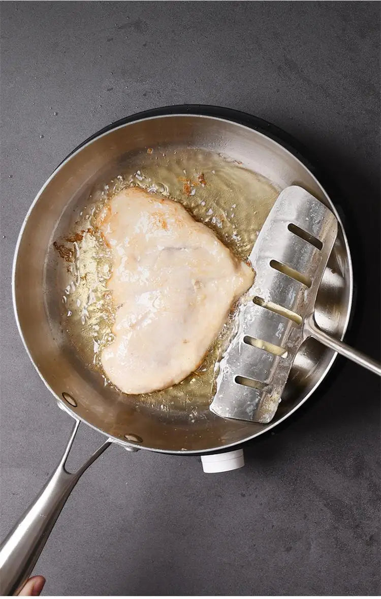24CM Professional Grade Frying Pan - 304 Stainless Steel, 2MM Thick 5-Ply Steel Skillet & Cooking Pot