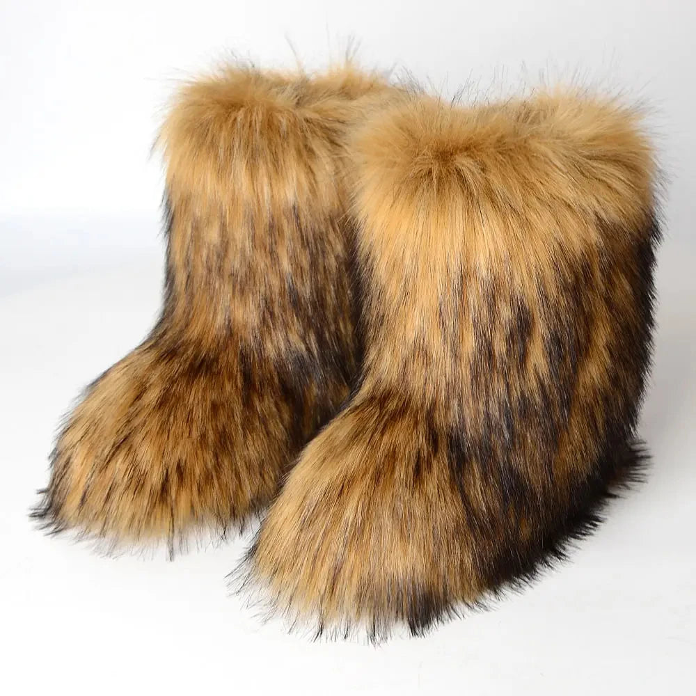 Women’s Faux Fur Winter Boots - Plush Warm Snow Shoes for Ladies with Luxury Furry Fashion Style