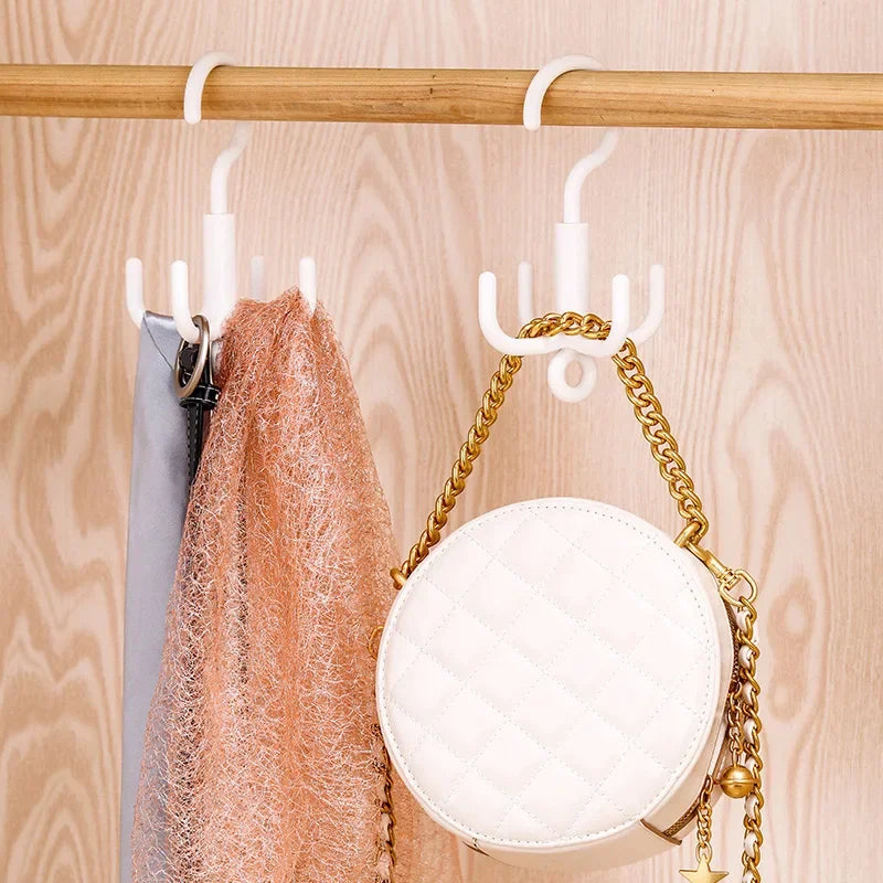 4-Claw Rotating Hook — Punch-Free Plastic Hanger for Bags, Scarves, Coats & Hats
