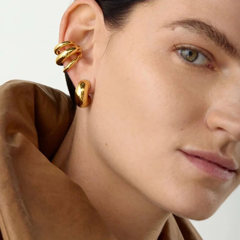 18K Gold Stainless Steel Multilayer Ear Clip – Waterproof Fashionable Women’s Jewelry Gift