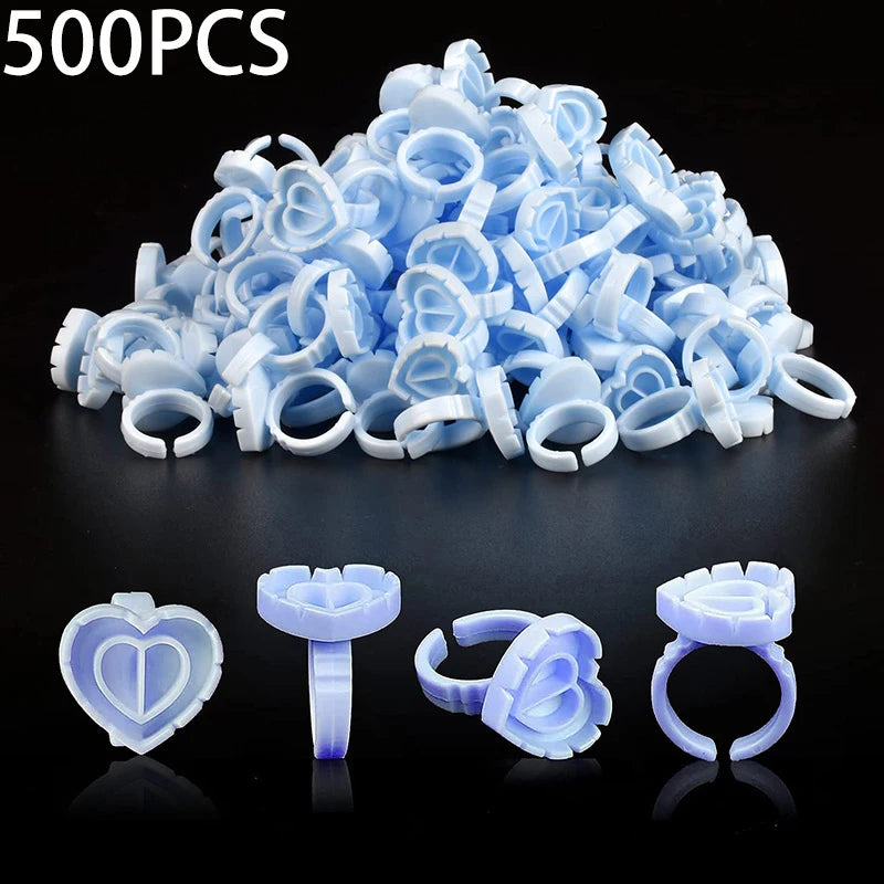 500PCS Disposable Eyelash Glue Fan Cup Rings — Holder Container for Lash Extensions, Tattoo Pigments & Eyelash Tools