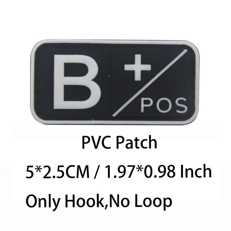 PVC Blood Type Hook Patch - A B AB O Positive Negative Military Tactical Badge for Backpack & Outdoor Gear