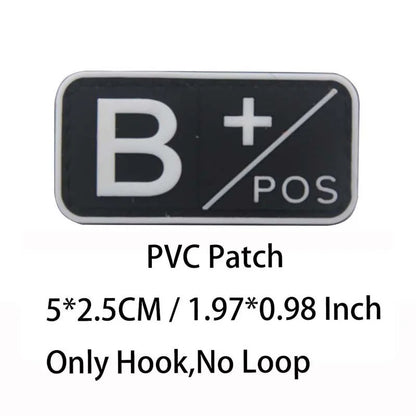 PVC Blood Type Hook Patch - A B AB O Positive Negative Military Tactical Badge for Backpack & Outdoor Gear