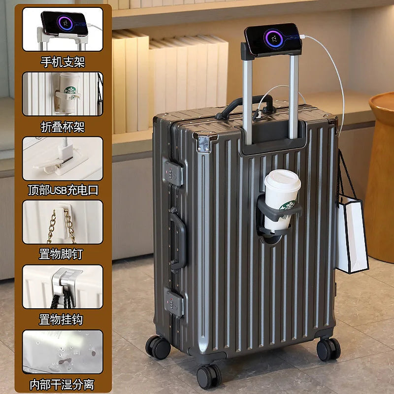 Multifunctional Large Capacity Suitcase – Universal Wheel Trolley with Password Lock for Men, Women & Students