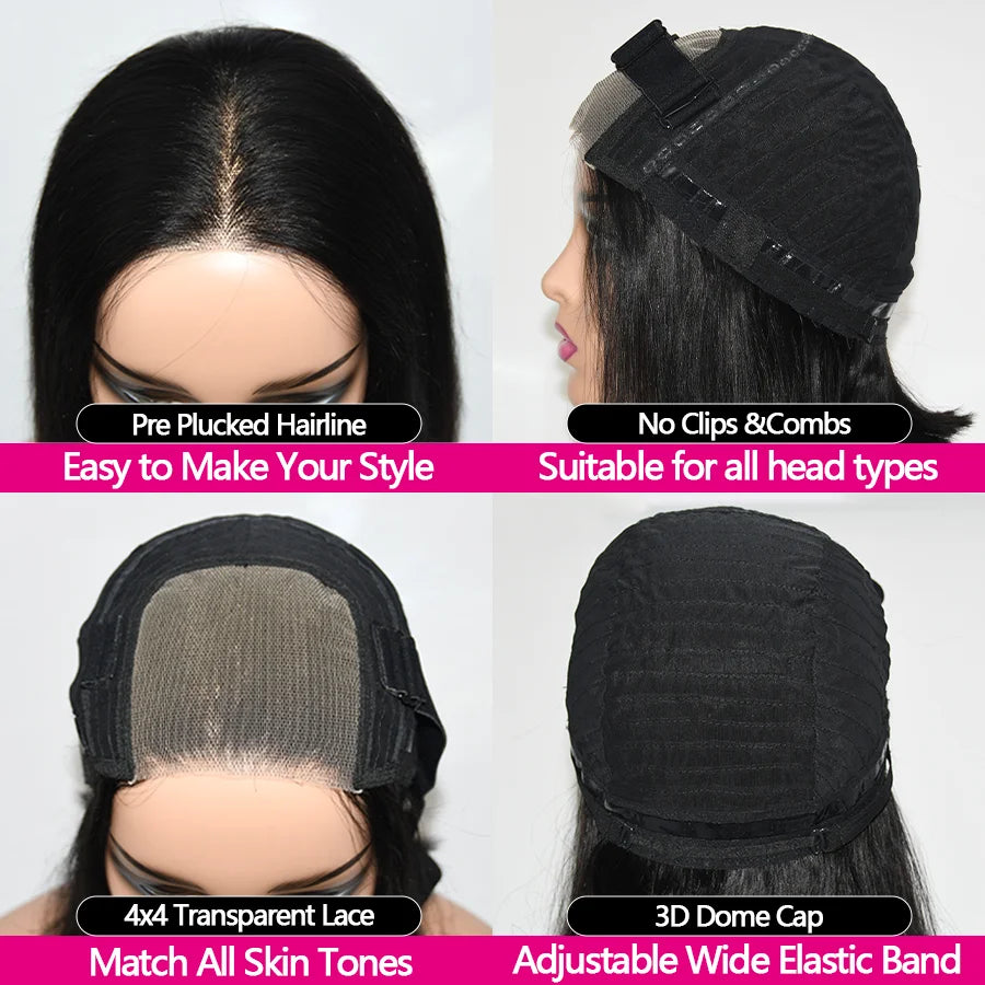 Glueless Short Bob Human Hair Wig – Ready to Wear Pre-Cut Transparent Lace Wig for Women