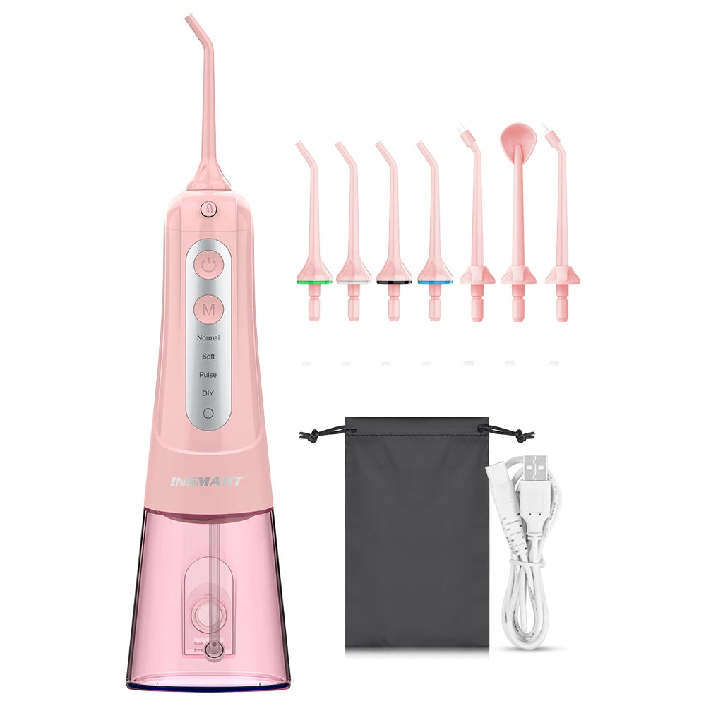 INSMART Portable Oral Irrigator – 300ml Waterproof Dental Water Flosser for Teeth Cleaning & Whitening