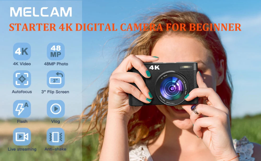 4K Digital Camera – 48MP Compact Vlogging Camera with 180° Flip Screen, Autofocus & Anti-Shake