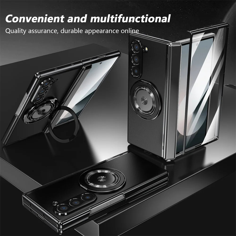 360° Rotating Magnetic Ring Case for Samsung Galaxy Z Fold 6/5/4/3 5G – Hinge Protection Phone Cover with Holder