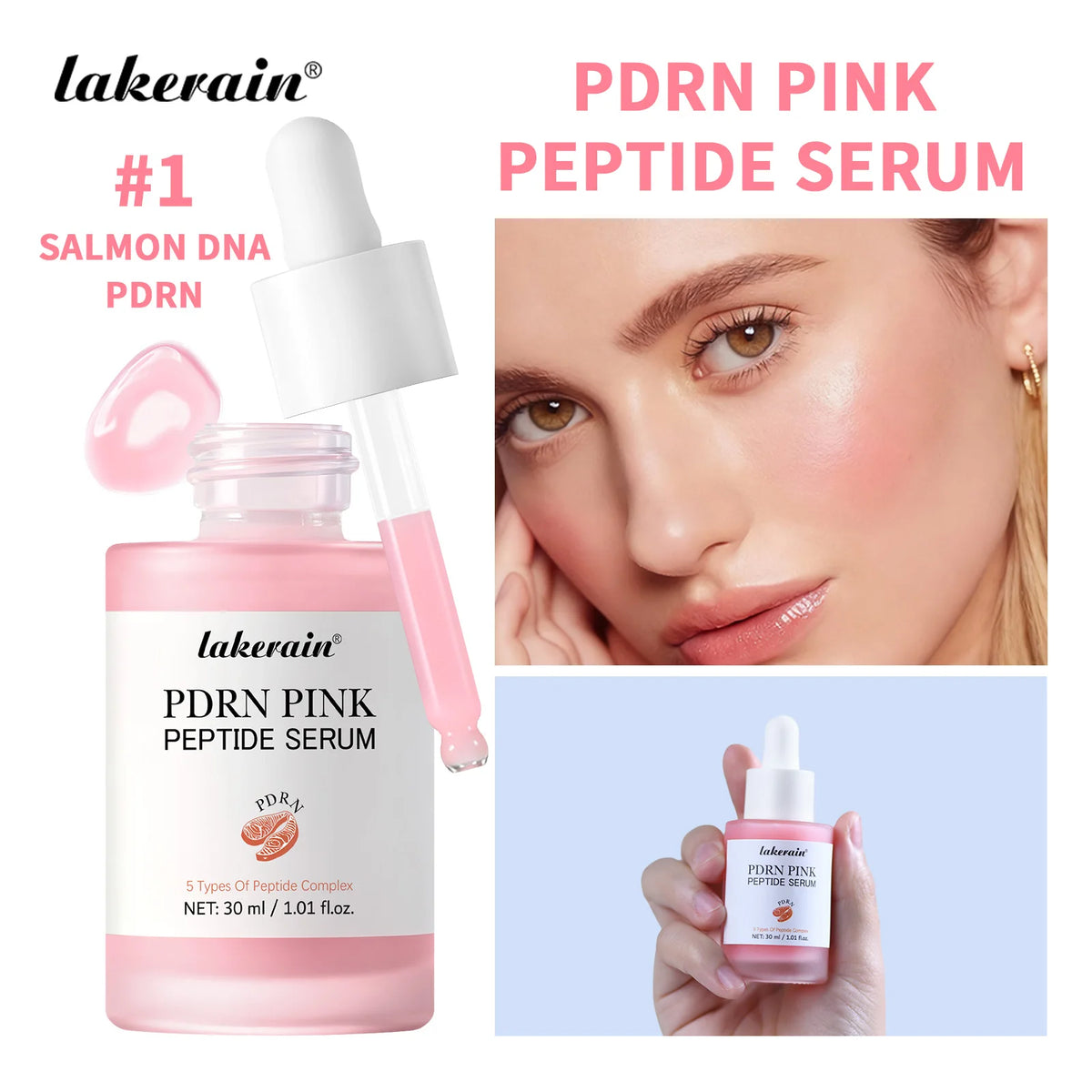 Salmon PDRN Pink Peptide Facial Serum 30ml - Deep Hydration, Moisturizing Glow and Korean Skincare Essence