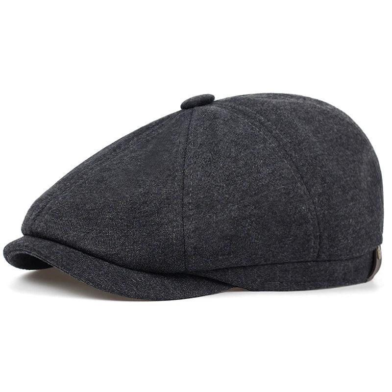 Men's Retro Newsboy Cap - Octagonal Flat Hat with Herringbone Design, British Painter Style Beret for Autumn and Winter