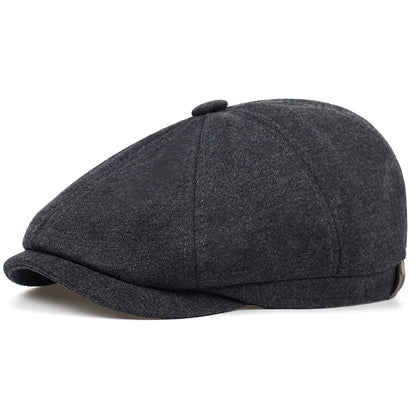 Men's Retro Newsboy Cap - Octagonal Flat Hat with Herringbone Design, British Painter Style Beret for Autumn and Winter
