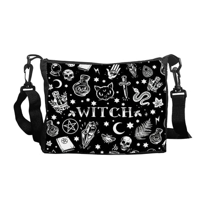 Gothic Cat Printed Shoulder Bag - Halloween Fabric Crossbody Purse, Versatile Small Square Handbag for Women