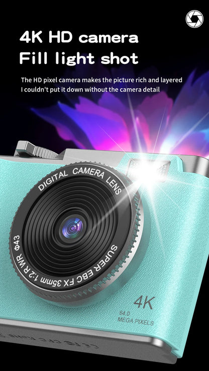 4K Digital Camera – 64MP Photography & Video Camcorder for Kids, Adults & Beginners | Rechargeable with 2.4 Inch Screen