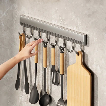 Wall Mounted Hooks Rack | Punch-Free Kitchen Utensils Storage Row Hook Holder | Multi-Purpose Bathroom Robe Towel Coat Hangers