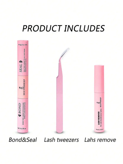 Lash Bond and Seal 10ml - Super Strong Hold Individual Lashes Glue & Seal with 5ml Remover & Tweezers Kit for Extensions