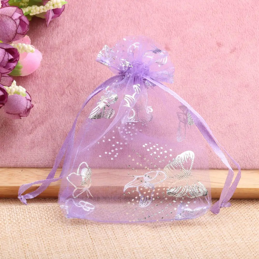 25/50pcs Butterfly Organza Gift Bags - 12 Colors, 7x9cm, 9x12cm, 13x18cm, Jewelry and Candy Packaging Drawstring Pouches