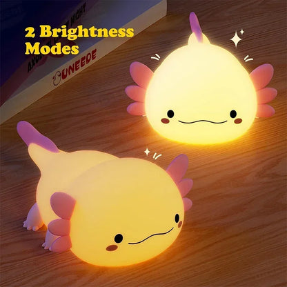 Cute Axolotl Silicone Night Light - Touch Control Nursery Sleeping Lamp | USB Rechargeable Table Lamp for Baby and Child
