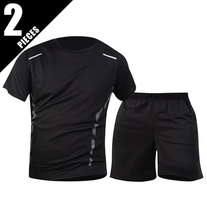 Men’s 2-Piece Summer Sports Set – Quick-Dry Breathable Short Sleeve T-Shirt & Pocket Running Shorts