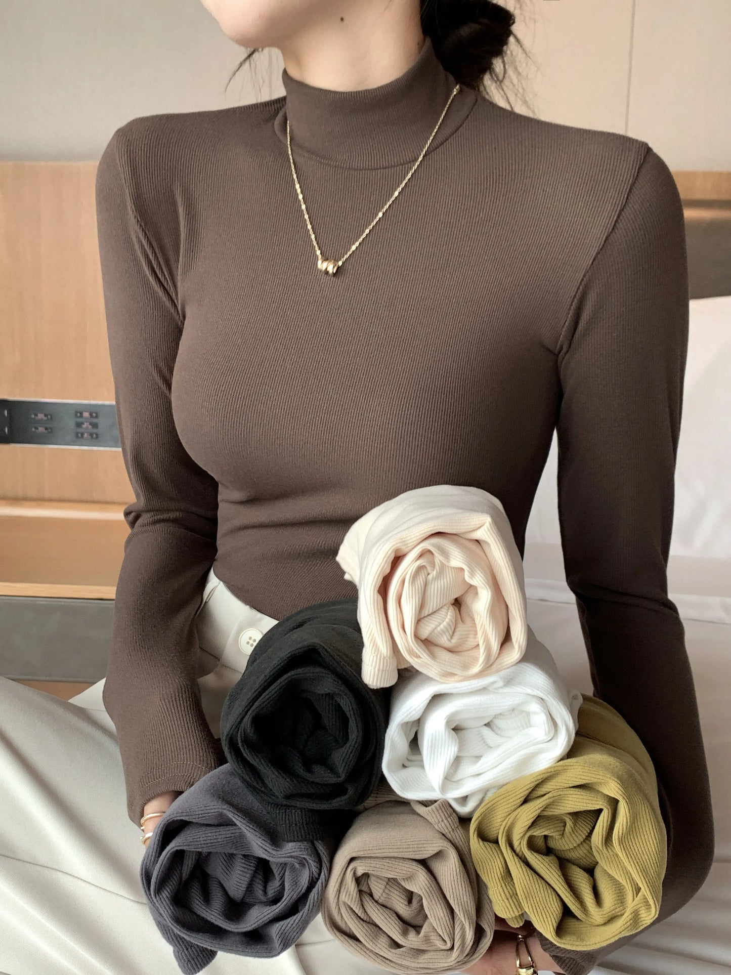 2024 New Women's Knitted Half-Turtleneck Pullover - Elegant Korean Fashion Long-Sleeved Sweater Jumper Tops