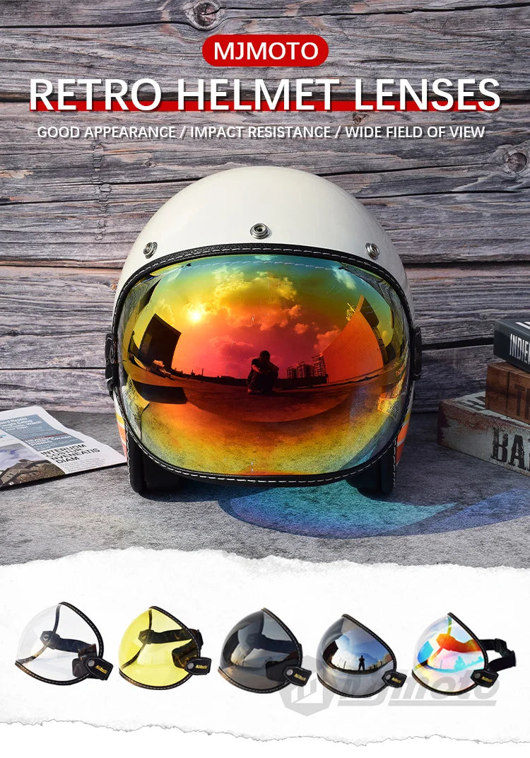 Universal Motorcycle Helmet Sun Visor – Anti-UV Windproof Bubble Lens for Open Face 3/4 Helmets