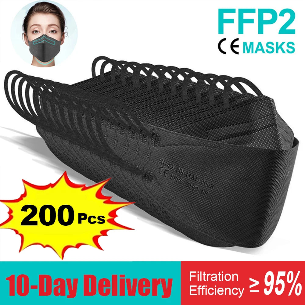 10-200PCS FFP2 Fish-Shaped KN95 Face Masks – Certified Protective Mascarillas for Adults, Multiple Colors