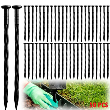 50PCS Plastic Lawn Stakes - 20cm Landscaping Anchoring Spikes for Garden Edging and Weed Barriers