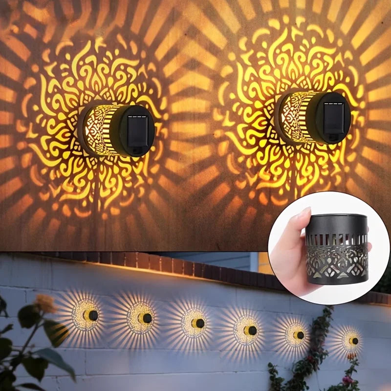Solar Mandala Fence Lights - Decorative Garden Wall Lamps for Patio, Courtyard & Walkway Decor