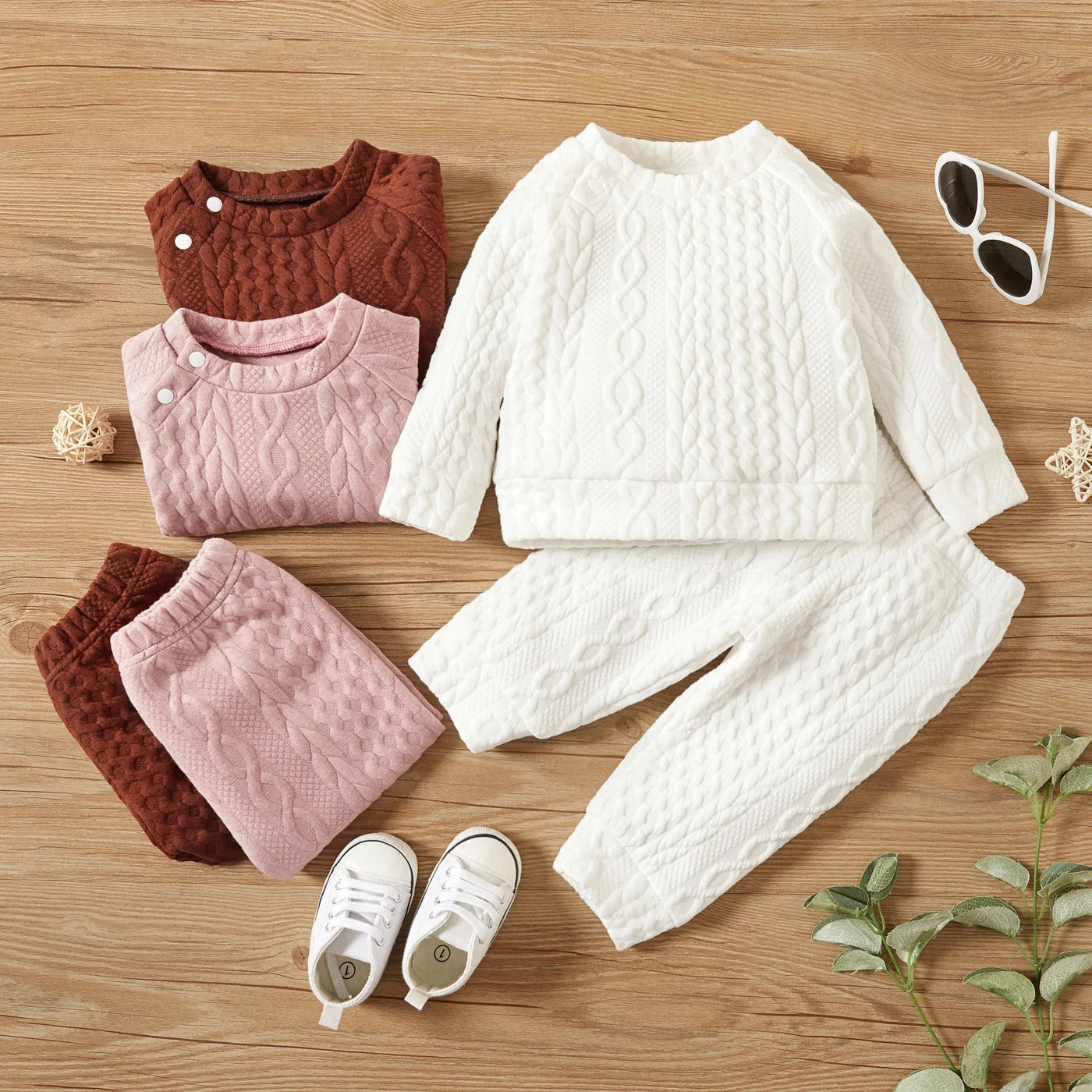 7 Colors Newborn Baby Clothes Set - Solid Long Sleeve Top & Pants, 2PCS Leisure Sport Outfit for Autumn & Winter