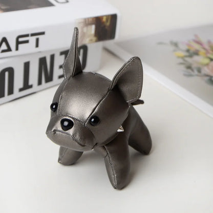 Punk French Bulldog PU Leather Dog Keychain — Fashion Bag Charm for Women Car Key Ring