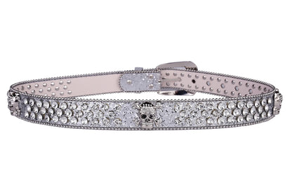Rhinestone Skull Western Cowgirl Belt for Women & Girls – Studded PU Leather Country Style