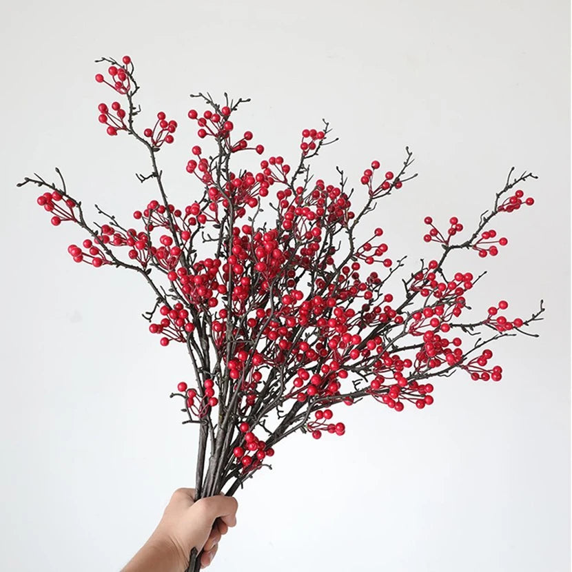 Artificial Holly Plant with Red Berries – Mini Decorative Bonsai for Home, Table, Garden, Festival, Party, Wedding, DIY Gifts