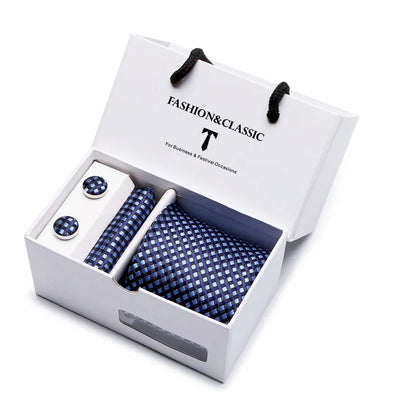 Black Paisley Tie Set - Men's Necktie, Pocket Square & Cufflinks Gift Box for Weddings & Formal Wear