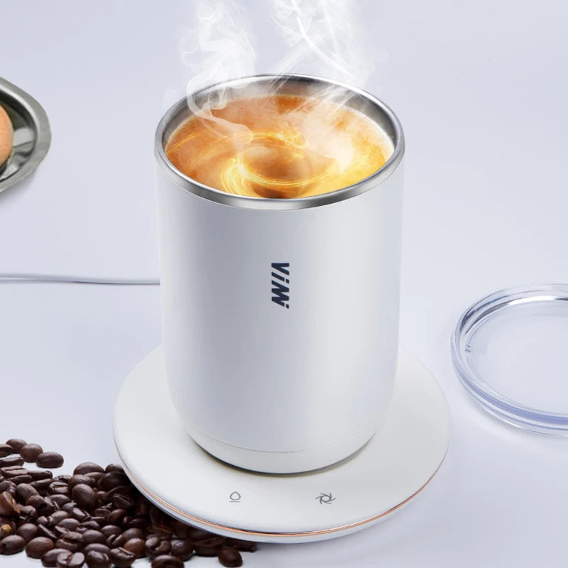 55°C Electric Self-Stirring Mug Heater – Stainless Steel USB Smart Coffee Milk Mixing Cup, Double Wall Insulated Travel Mug