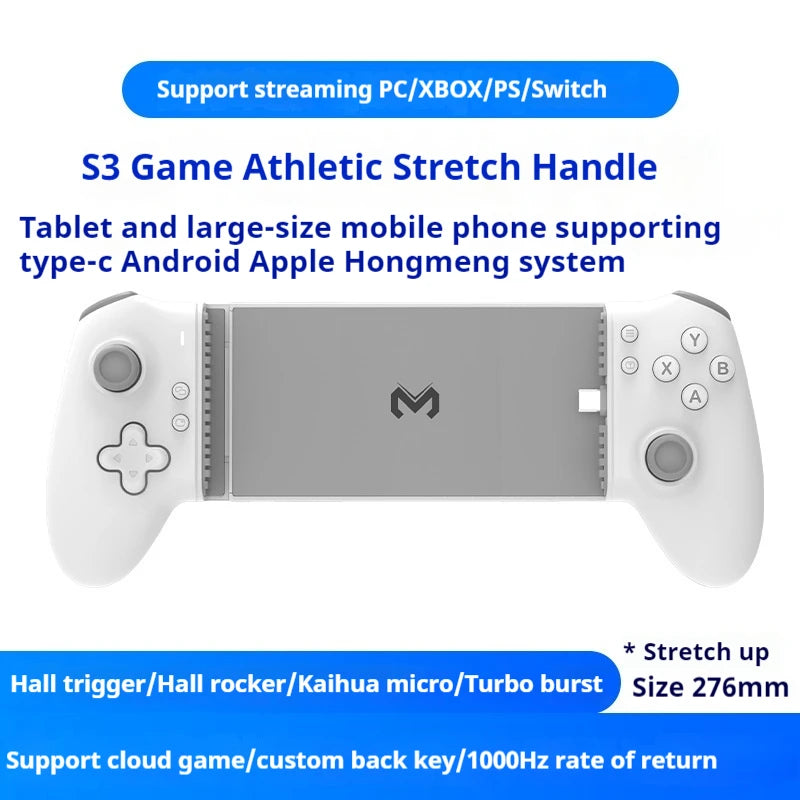 Memo S3 Gamepad Type-C Mobile Controller – Hall Effect Stretch Handle, Joystick for Android, PS Cloud Gaming, Customizable