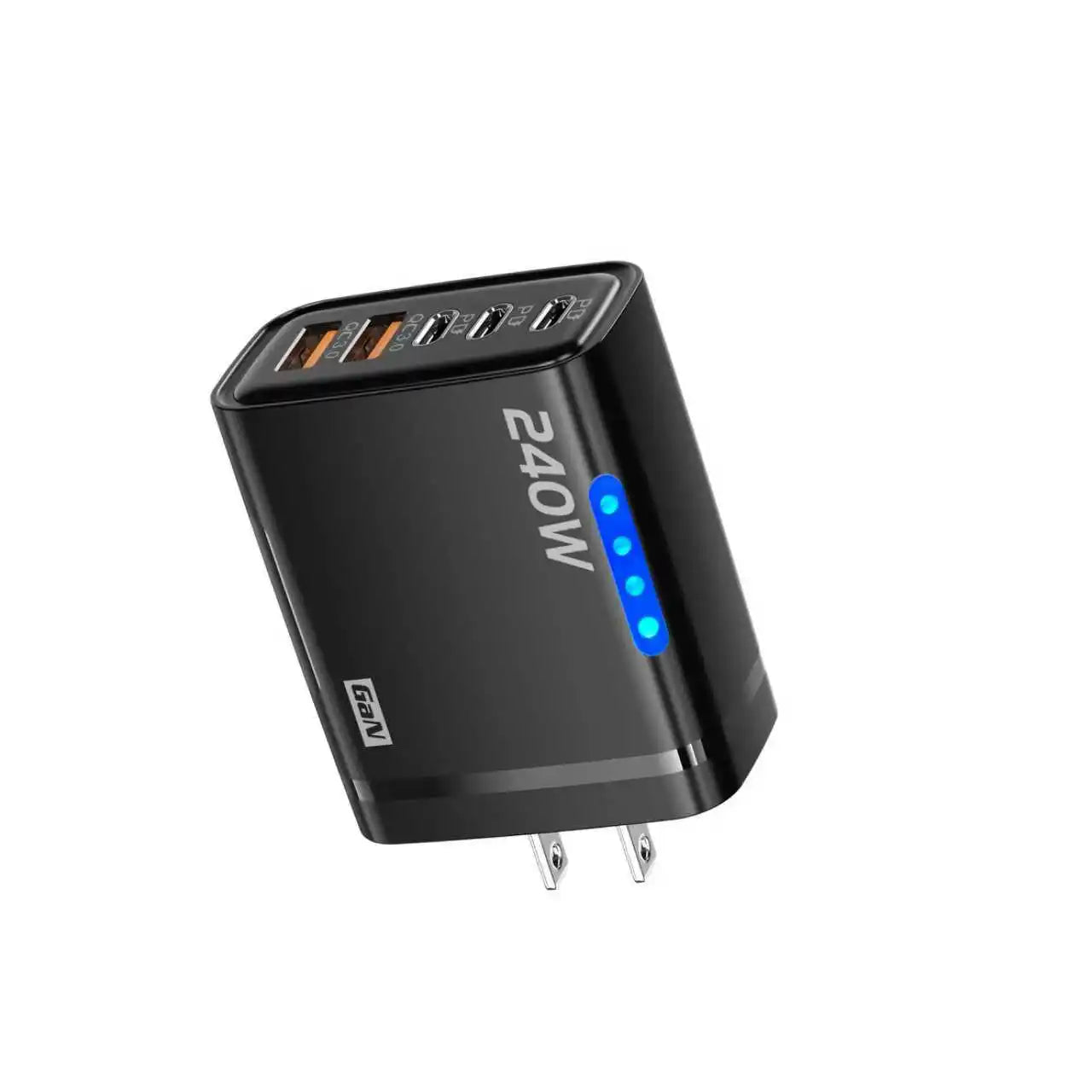 240W 5-in-1 GaN Fast Desktop Charger – USB-C Quick Charge 3.0 Adapter for iPhone Samsung Huawei