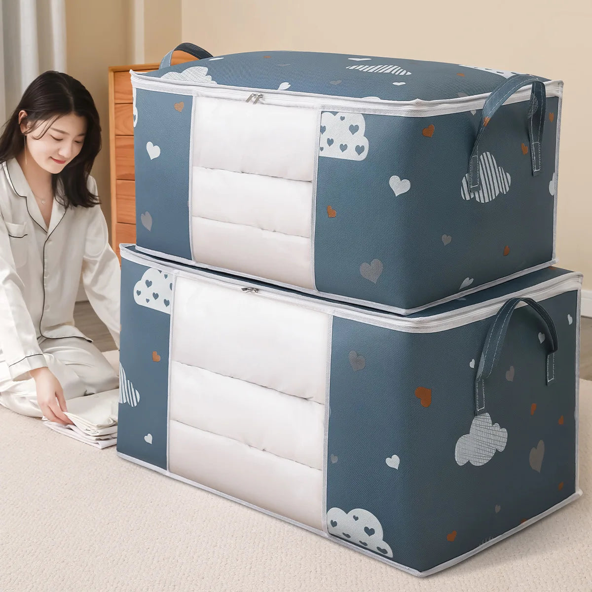Big Capacity Storage Bag – 4/2/1PCS Moisture & Dust-Proof Organizer for Quilts, Clothes, Duvets, Blankets, and Luggage